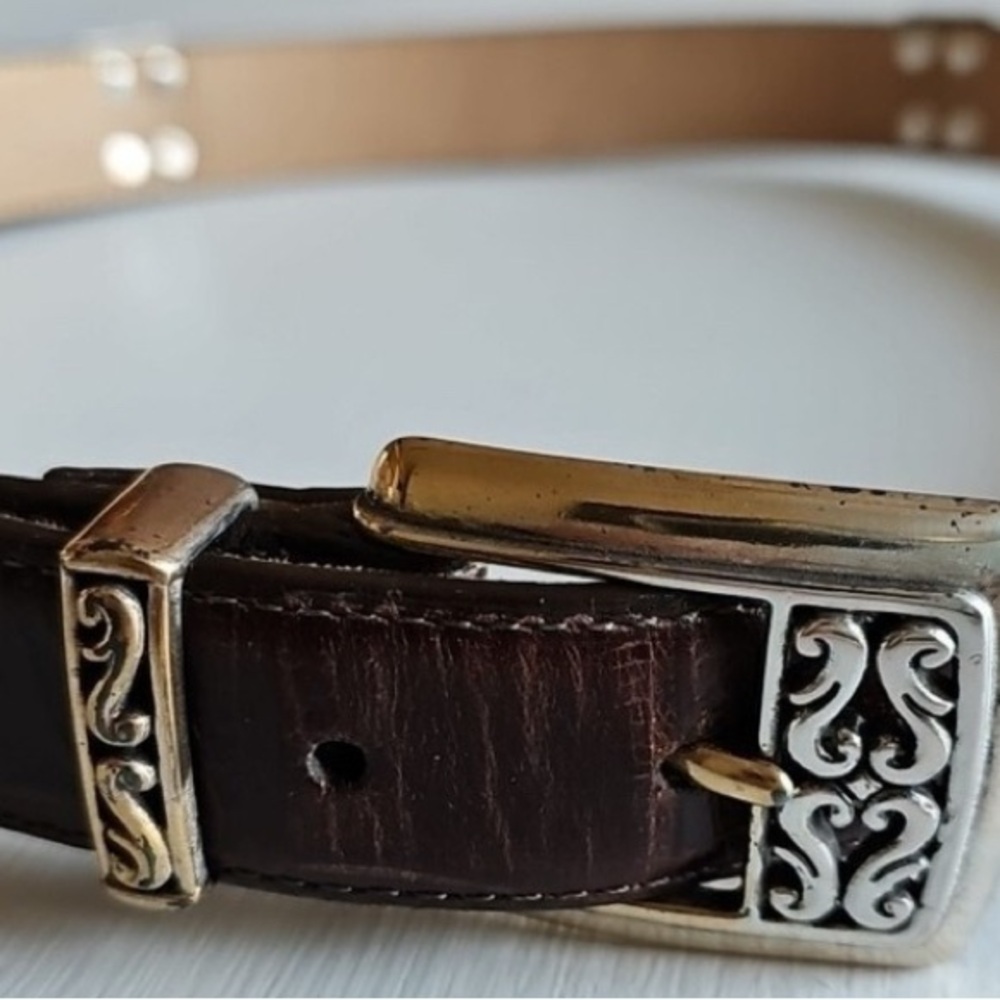 Brighton Brown Leather Belt with Silver Buckle Sz M